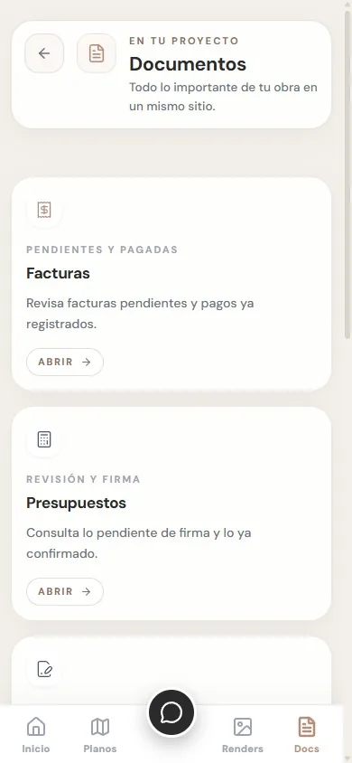 Documentos de la obra en Verona Contigo: facturas y presupuestos